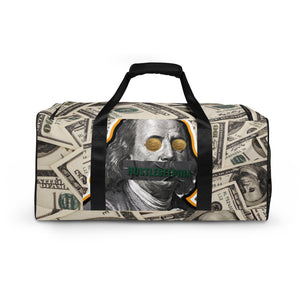 Money Cash Covered Duffle Bag with Big Ben Franklin Bust With Hustledelphia Brand Logos