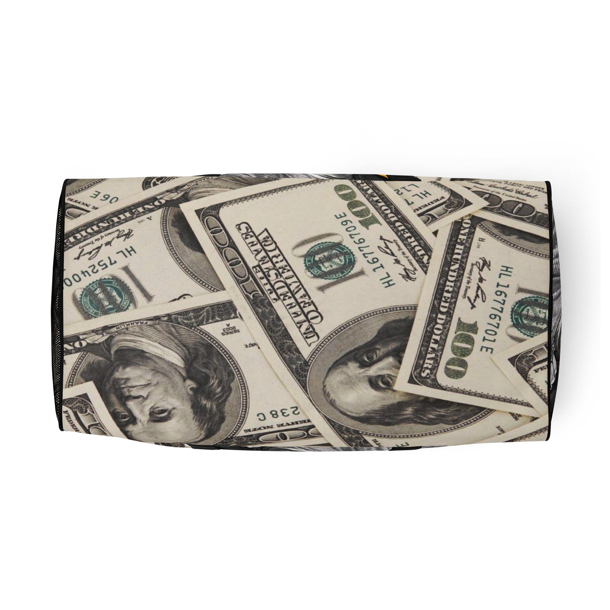 Money Cash Covered Duffle Bag with Big Ben Franklin Bust With Hustledelphia Brand Logos