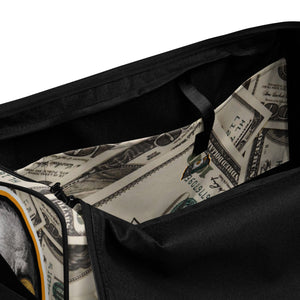 Money Cash Covered Duffle Bag with Big Ben Franklin Bust With Hustledelphia Brand Logos