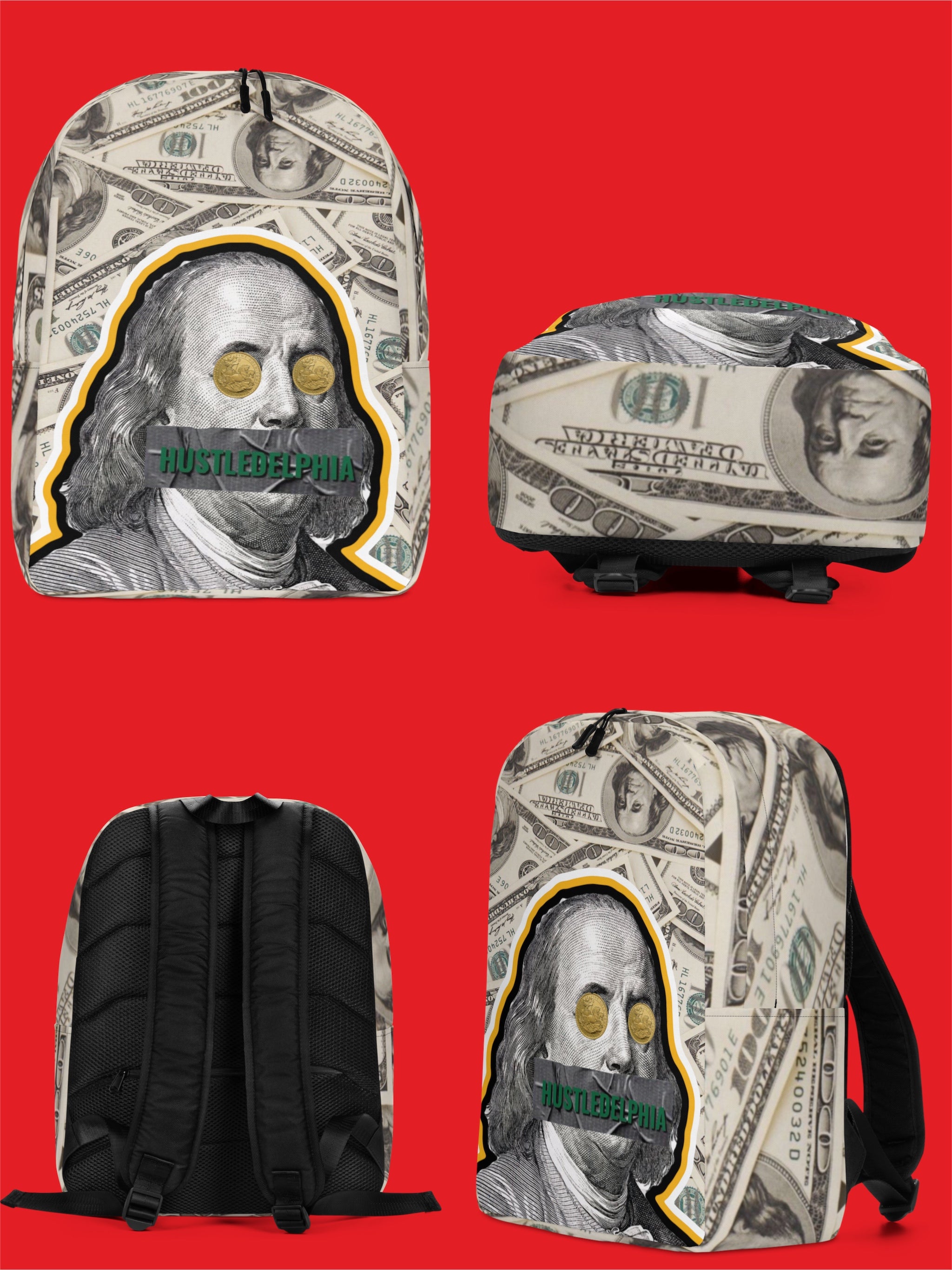 Money Covered BackPack Book Bag with Hustledelphia BrandLogo