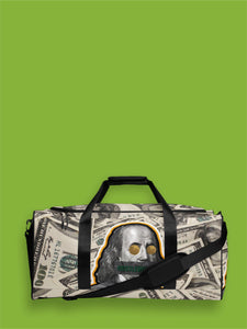 Money Covered Duffle Bag with Big Ben Franklin Bust With Hustledelphia Brand Logos