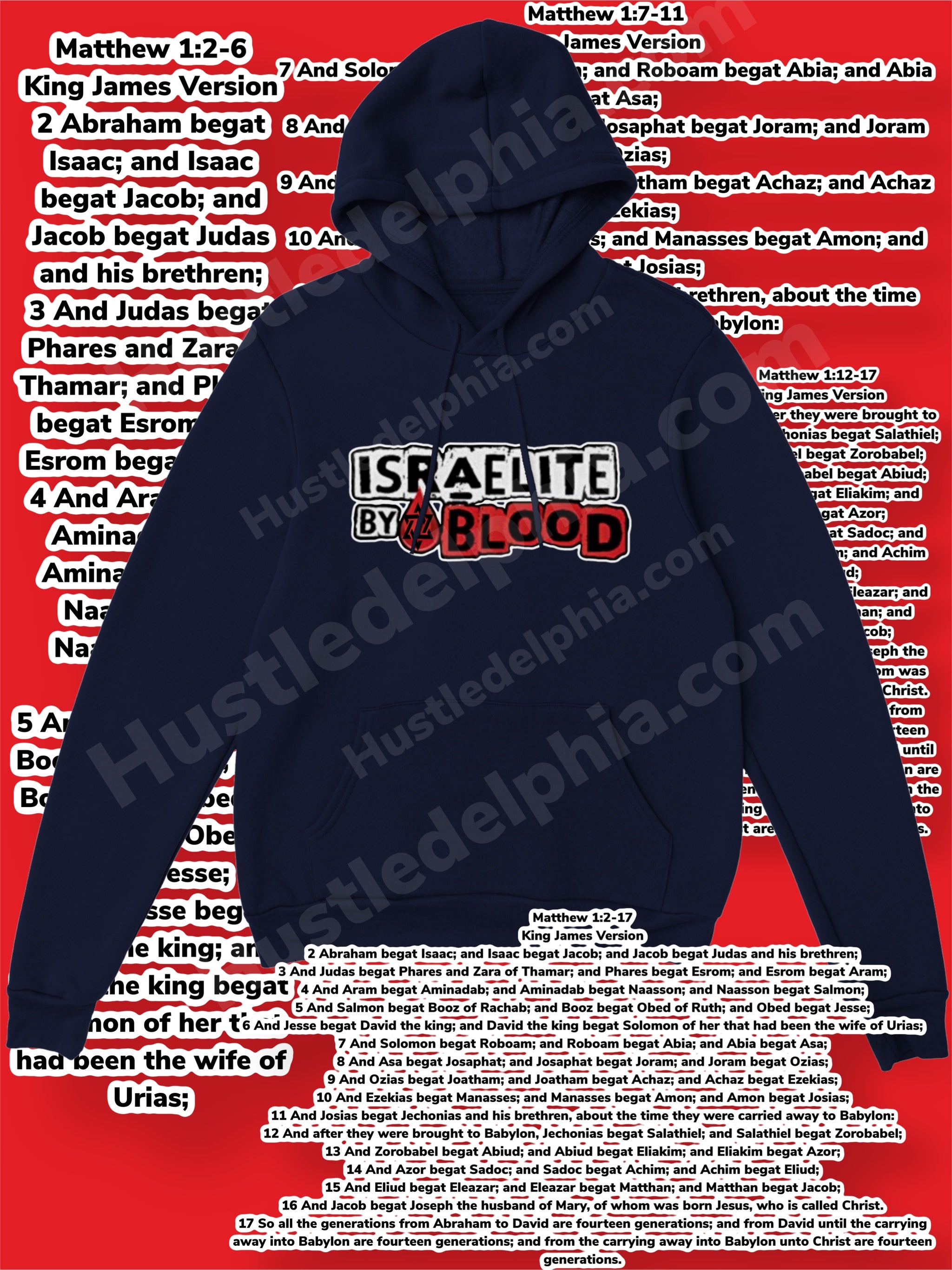 Navy Blue Israelite By Blood Hoodie Israelite Heritage National Identifying Graphic Sweatshirt Pullover