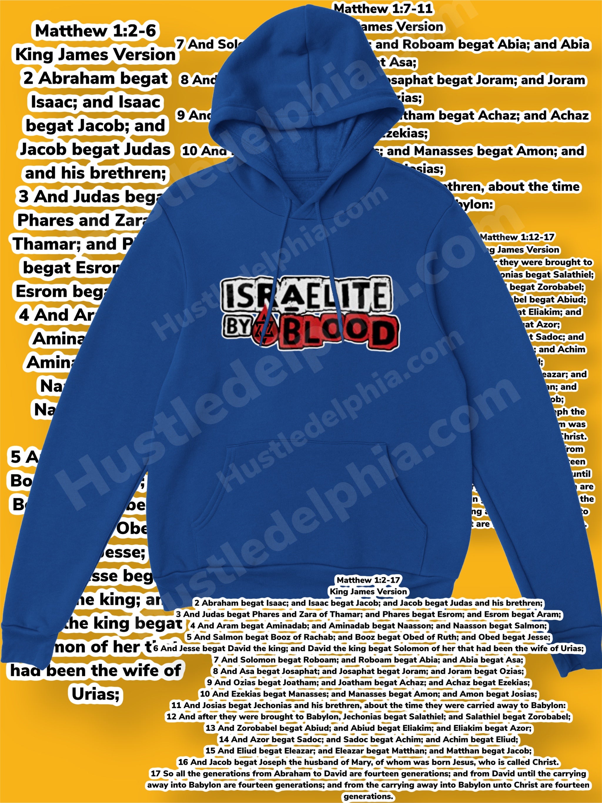 Blue Israelite By Blood Hoodie Israelite Heritage National Identifying Graphic Sweatshirt Pullover