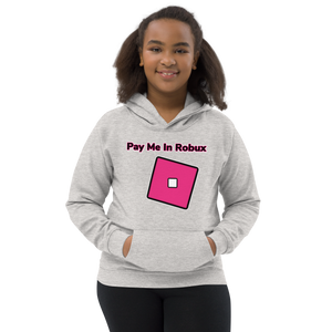 grey with Pink lettering Girls Roblox Inspired Hoodie Stating Pay Me In Robux