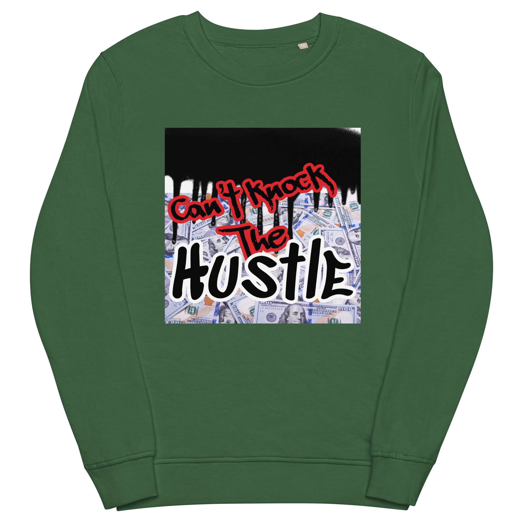 Green Unisex Jay-Z Inspired Graphic Crew Neck Sweatshirt which Graphically Reads Can't Knock The Hustle