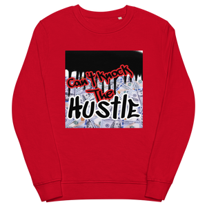 Red Unisex Jay-Z Inspired Graphic Crew Neck Sweatshirt which Graphically Reads Can't Knock The Hustle